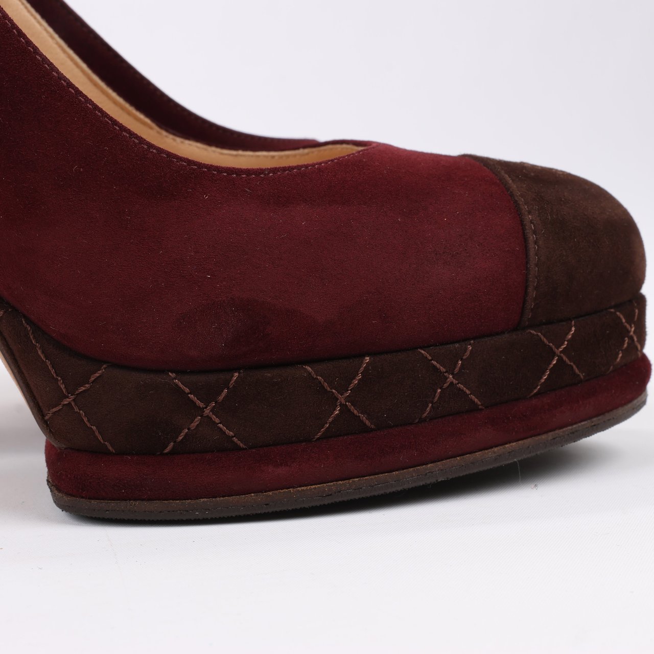 Chanel Chanel Burgundy/Brown Suede CC Cap Toe Platform Heel Pumps, Size 40.5 EU Maroon