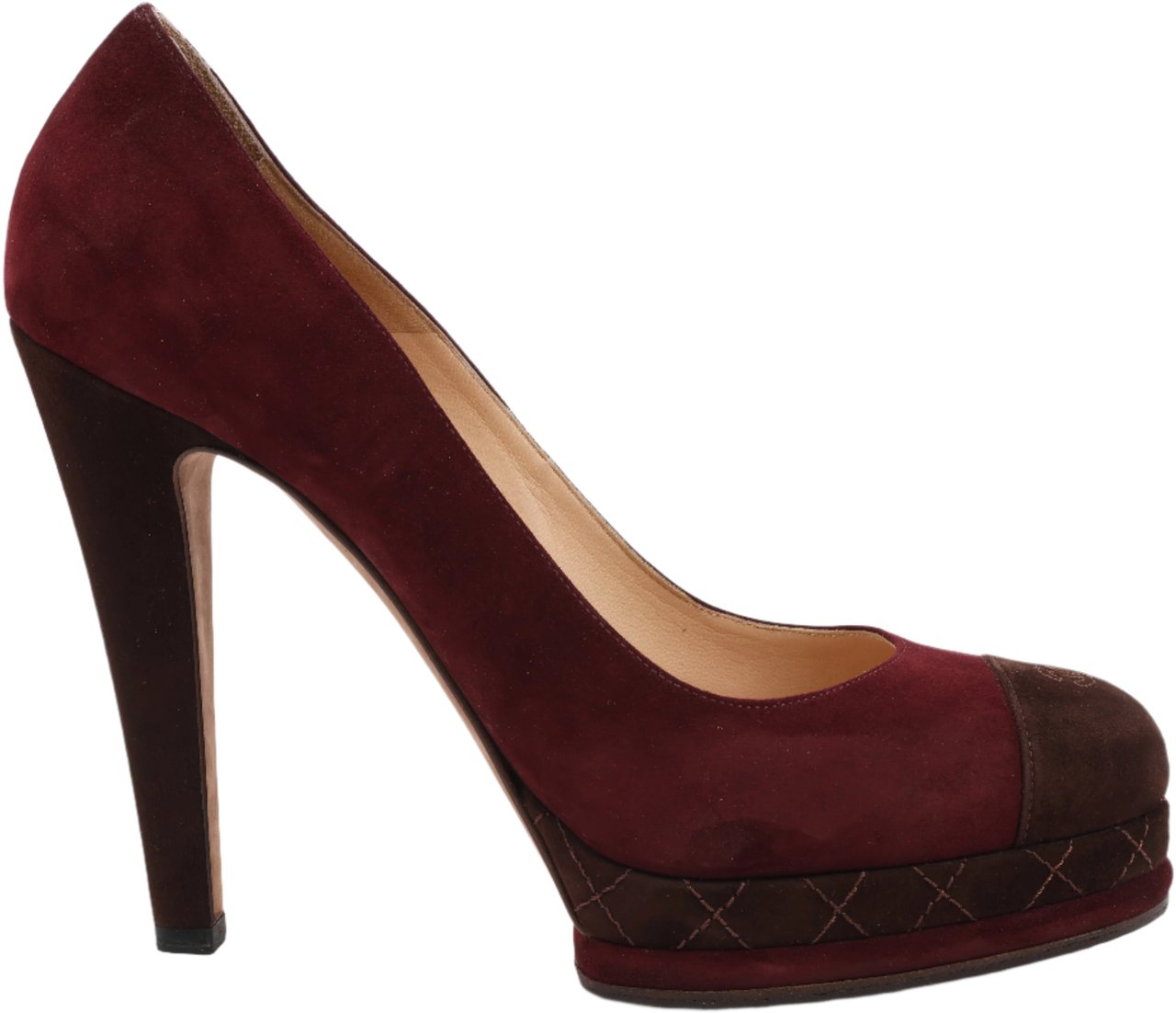 Chanel Chanel Burgundy/Brown Suede CC Cap Toe Platform Heel Pumps, Size 40.5 EU Maroon