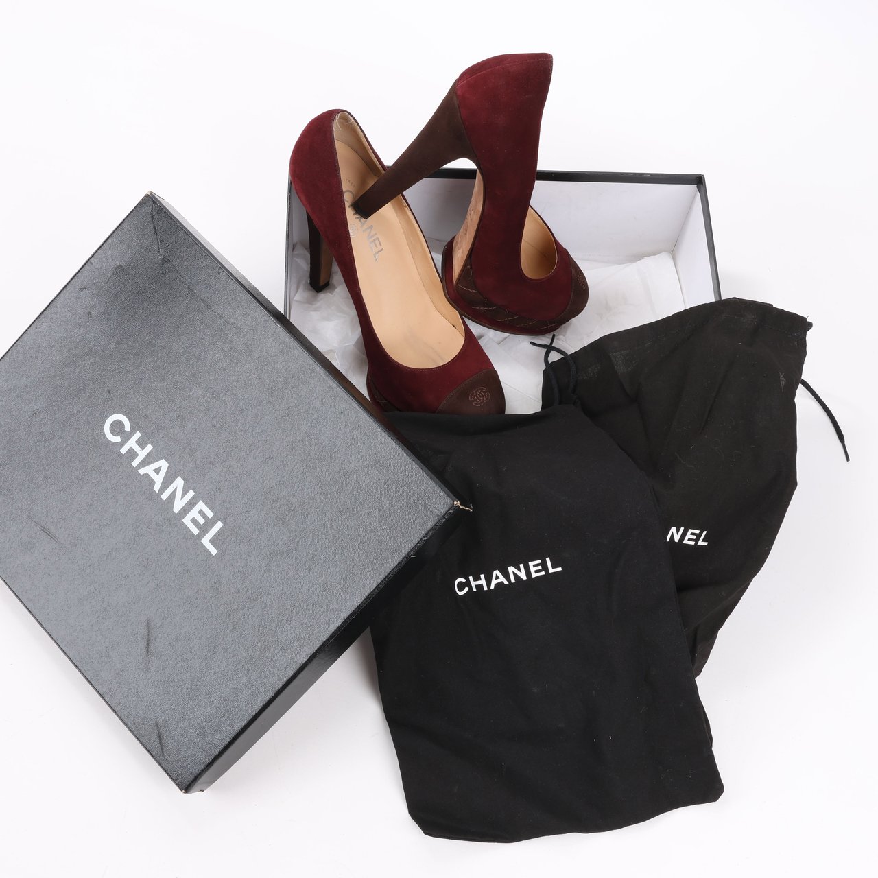 Chanel Chanel Burgundy/Brown Suede CC Cap Toe Platform Heel Pumps, Size 40.5 EU Maroon