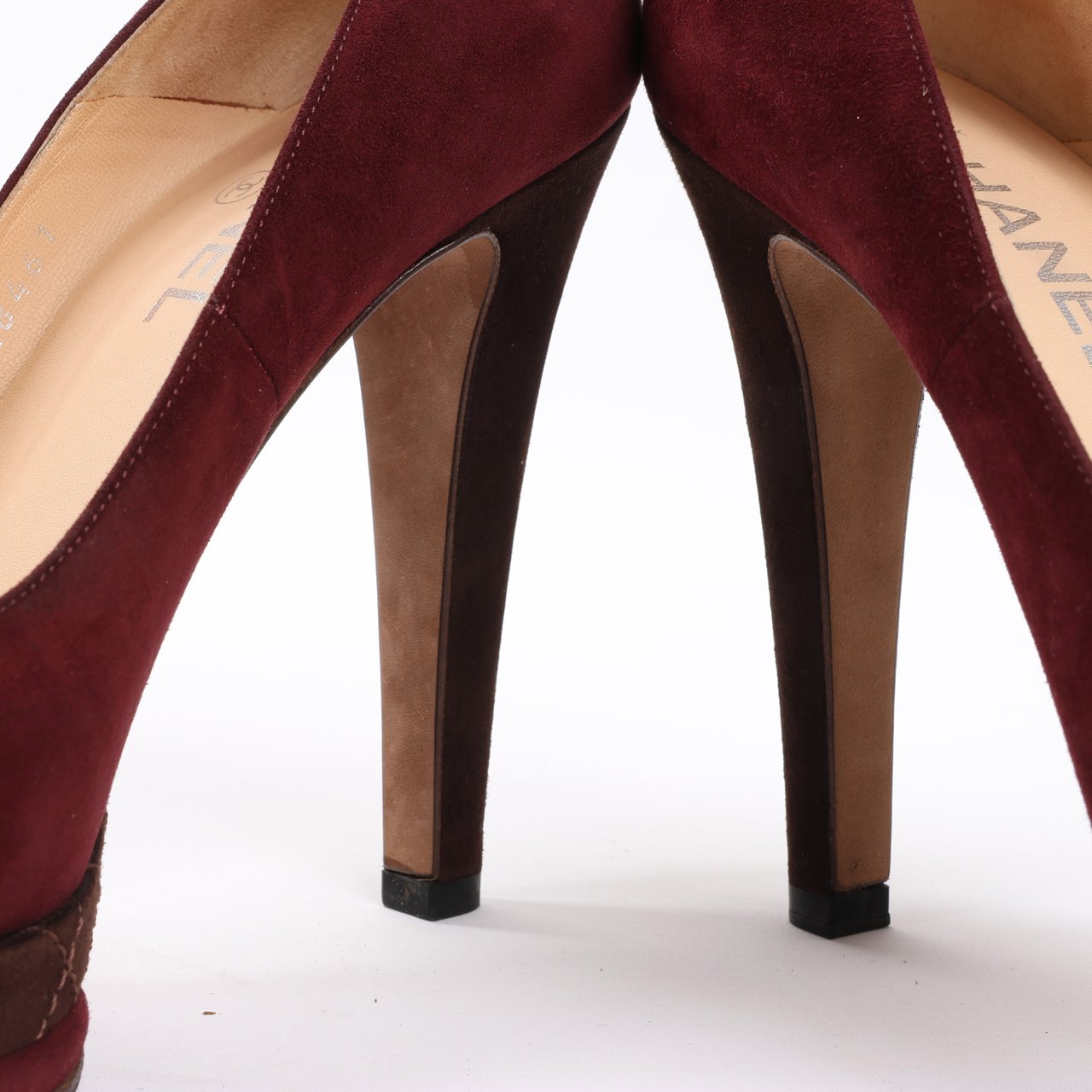 Chanel Chanel Burgundy/Brown Suede CC Cap Toe Platform Heel Pumps, Size 40.5 EU Maroon