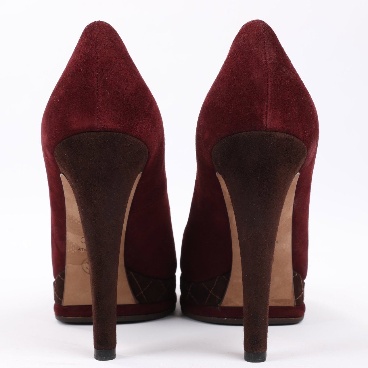 Chanel Chanel Burgundy/Brown Suede CC Cap Toe Platform Heel Pumps, Size 40.5 EU Maroon