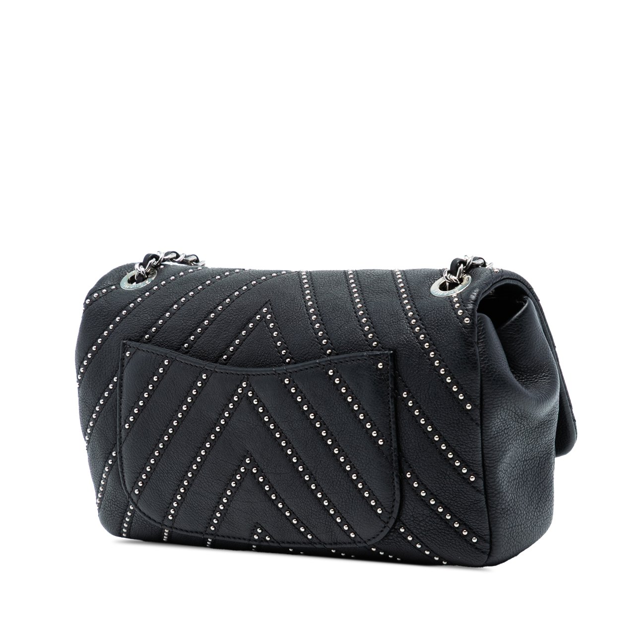 Chanel Small Chevron Calfskin Stud Wars Flap Zwart