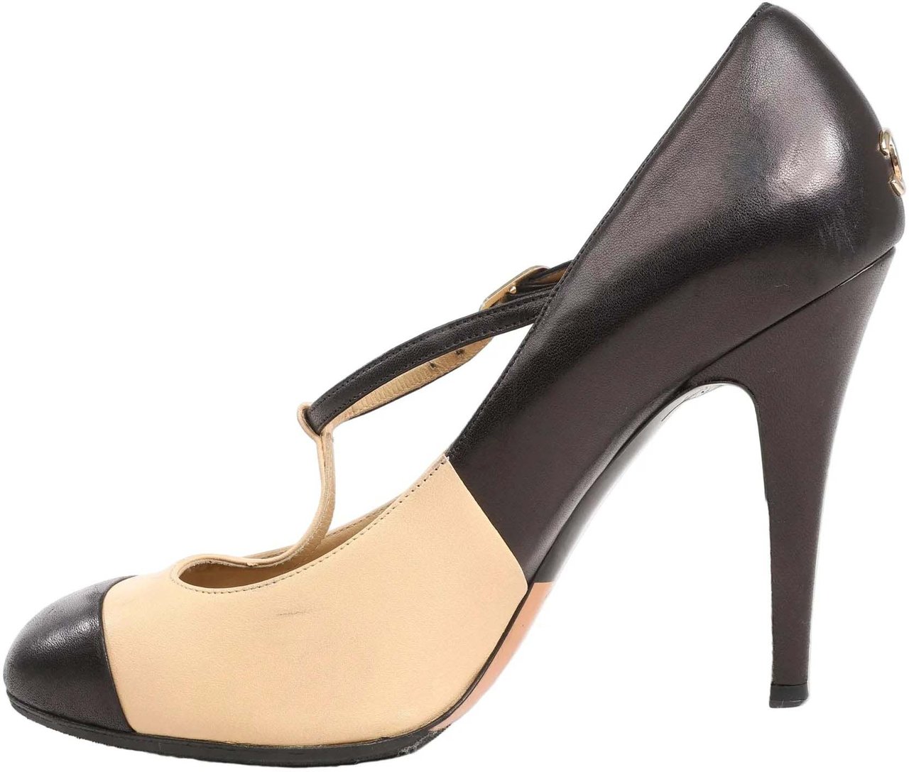 Chanel Chanel Coco Mark Leather Heels Beige x Black G26228, Size 40 EU Divers