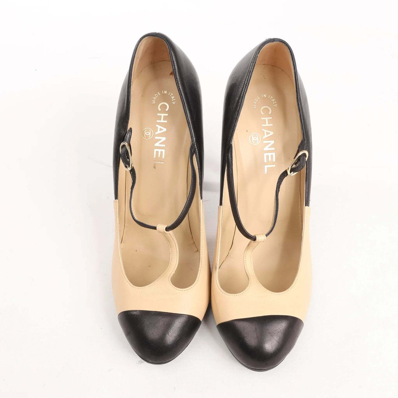 Chanel Chanel Coco Mark Leather Heels Beige x Black G26228, Size 40 EU Divers