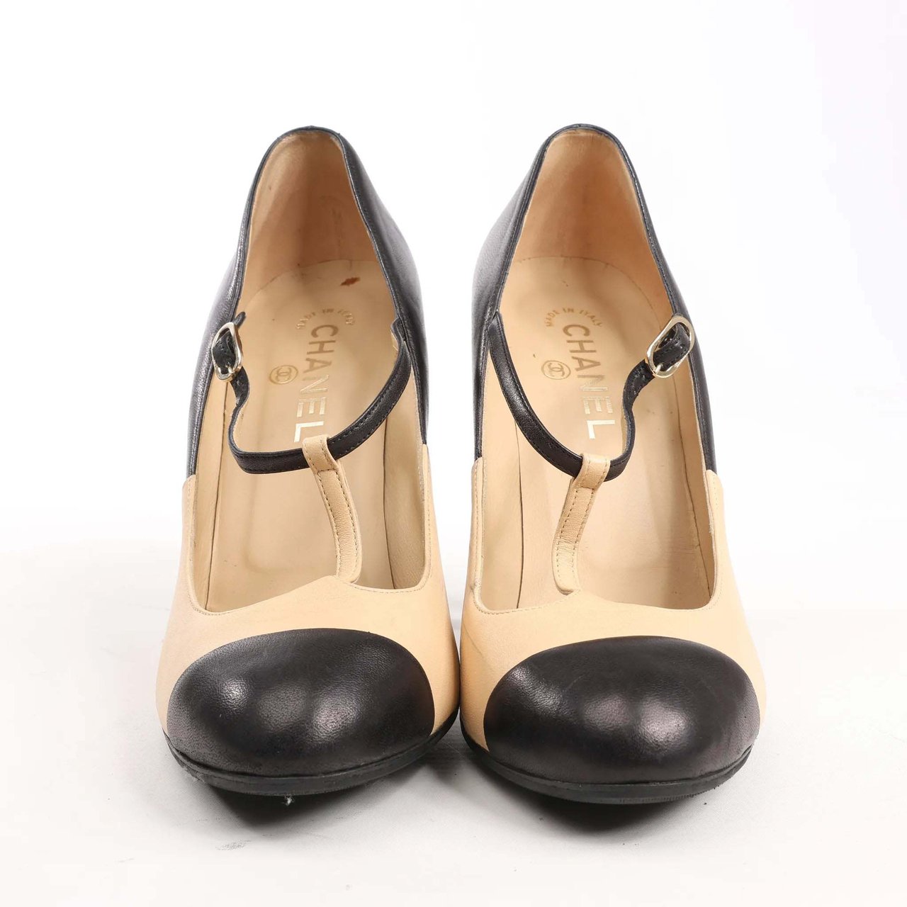 Chanel Chanel Coco Mark Leather Heels Beige x Black G26228, Size 40 EU Divers