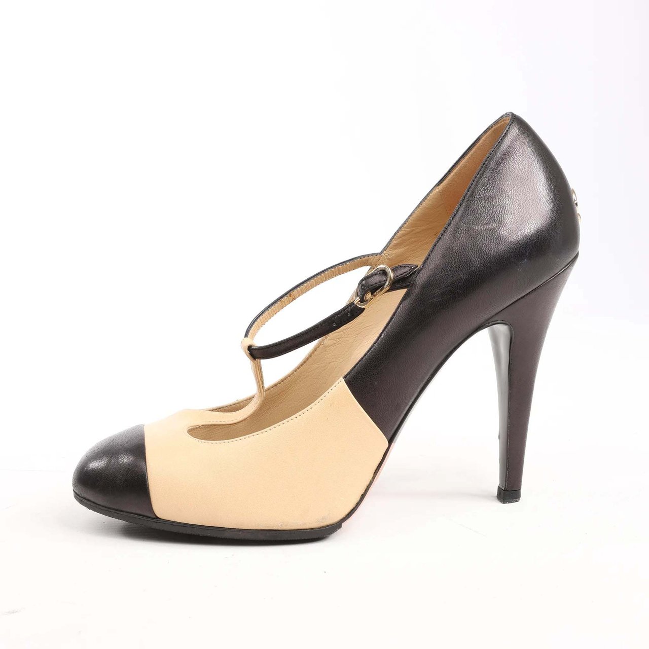 Chanel Chanel Coco Mark Leather Heels Beige x Black G26228, Size 40 EU Divers