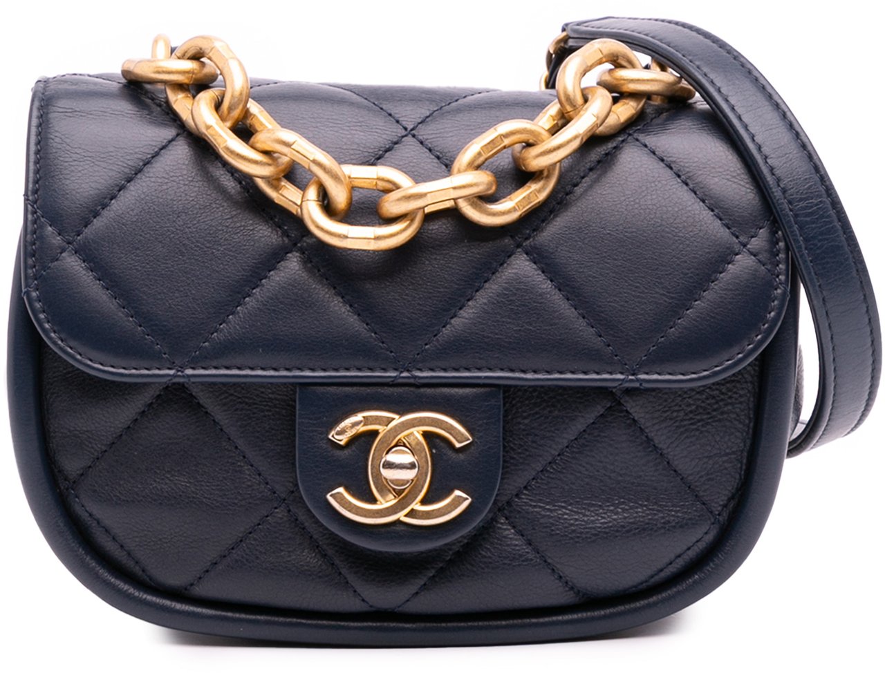 Chanel Mini CC Quilted Calfskin Round Moon Messenger Flap Blauw
