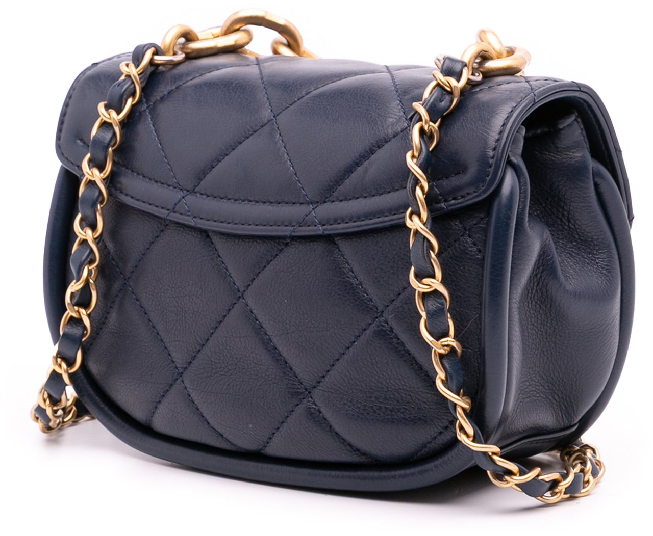 Chanel Mini CC Quilted Calfskin Round Moon Messenger Flap Blauw