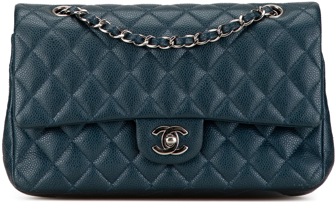 Chanel Medium Classic Caviar Double Flap Blauw