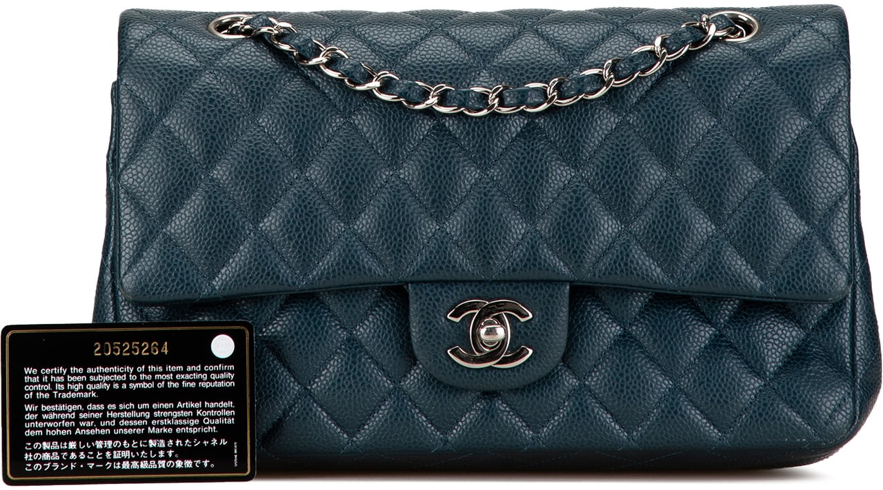 Chanel Medium Classic Caviar Double Flap Blauw