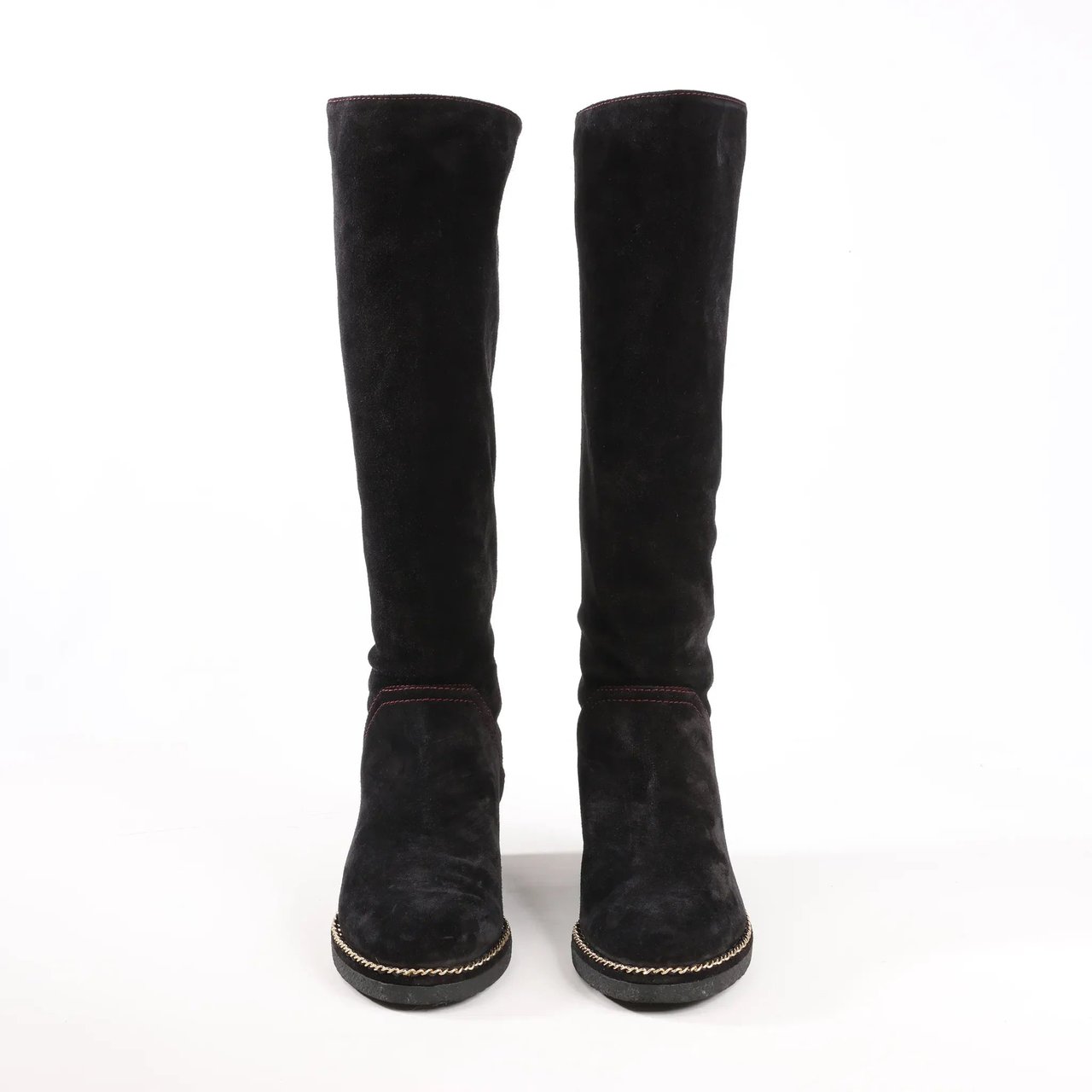 Chanel Chanel Coco Mark Chain 15B Suede Long Boots in Black G31295, Size 36 EU Zwart