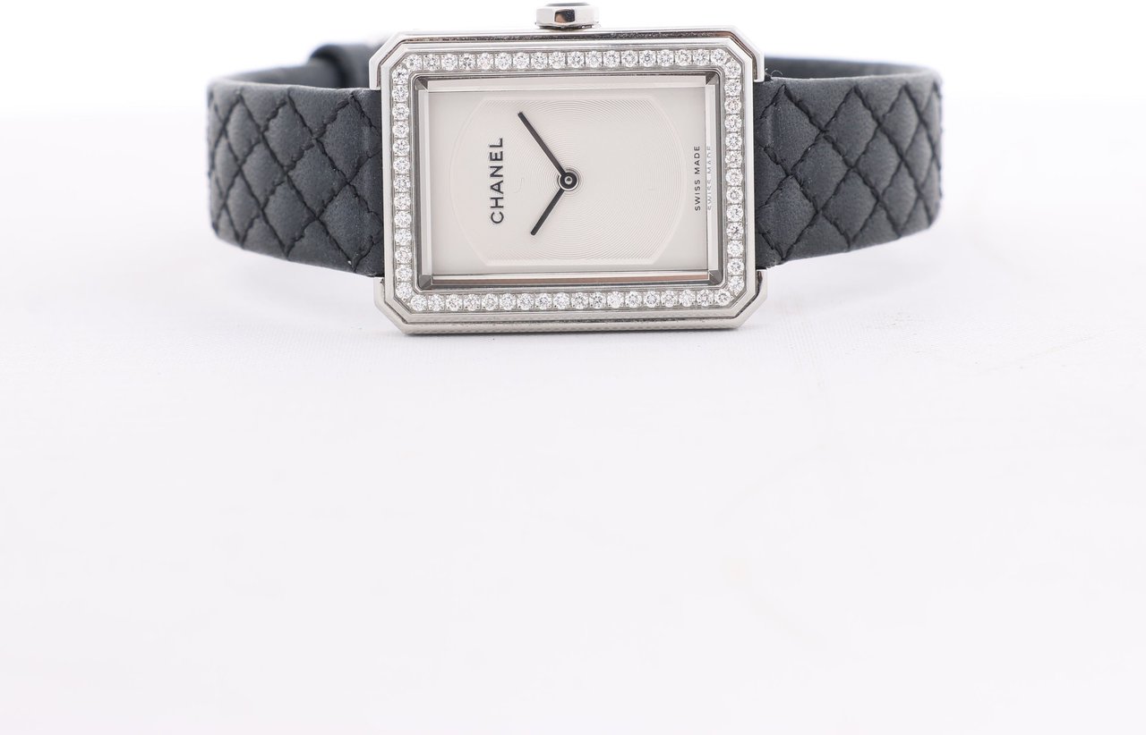 Chanel Chanel Boyfriend H6955 KTF95332 SS & Leather QZ Silver-Face Watch Zilver