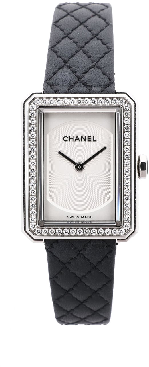 Chanel Chanel Boyfriend H6955 KTF95332 SS & Leather QZ Silver-Face Watch Zilver