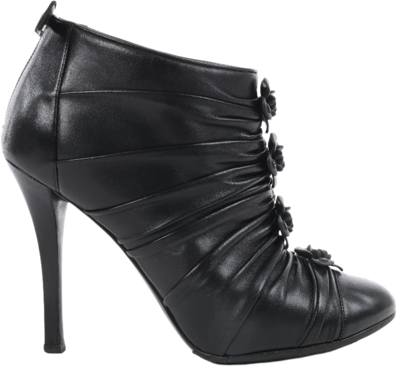 Chanel Chanel Coco Mark Camelia Leather Booties in Black G28629, Size 37.5 EU Zwart