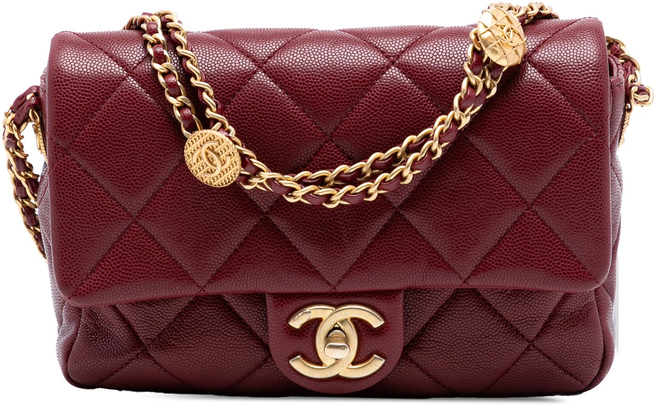 Chanel Mini Quilted Caviar Twist Your Buttons Flap Rood