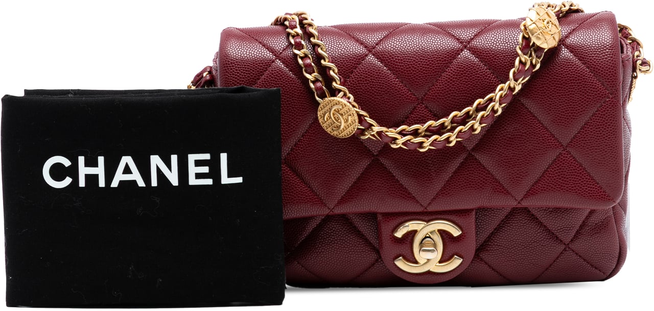 Chanel Mini Quilted Caviar Twist Your Buttons Flap Rood