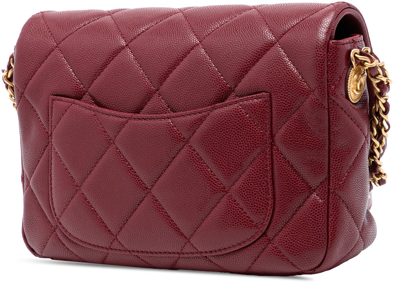 Chanel Mini Quilted Caviar Twist Your Buttons Flap Rood