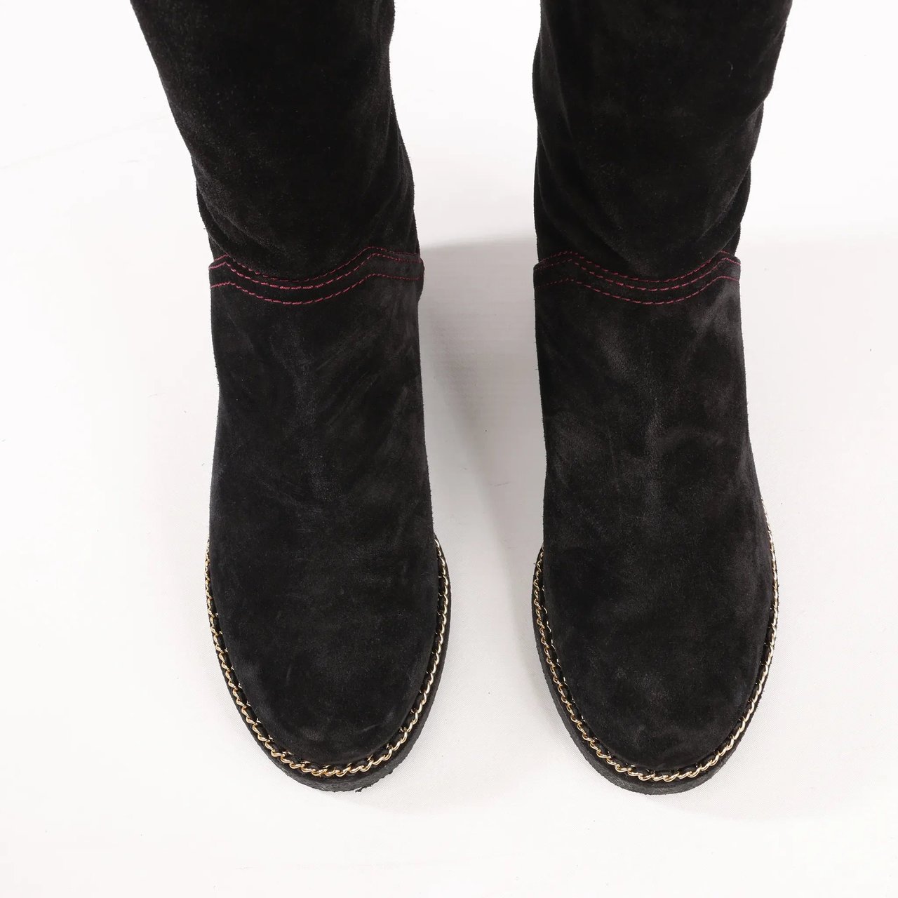 Chanel Chanel Coco Mark Chain 15B Suede Long Boots in Black G31295, Size 36 EU Zwart