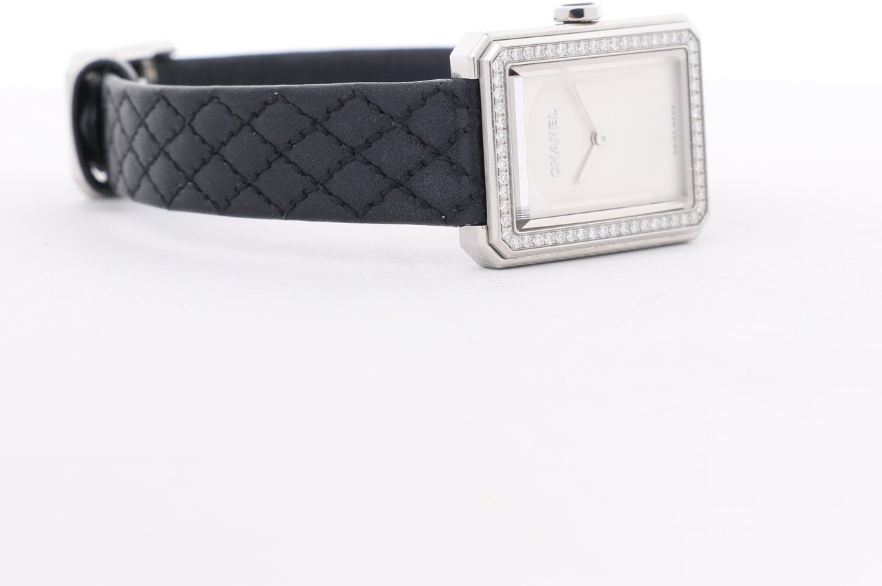 Chanel Boyfriend H6955 KTF95332 SS & Leather QZ Silver-Face Watch Zilver