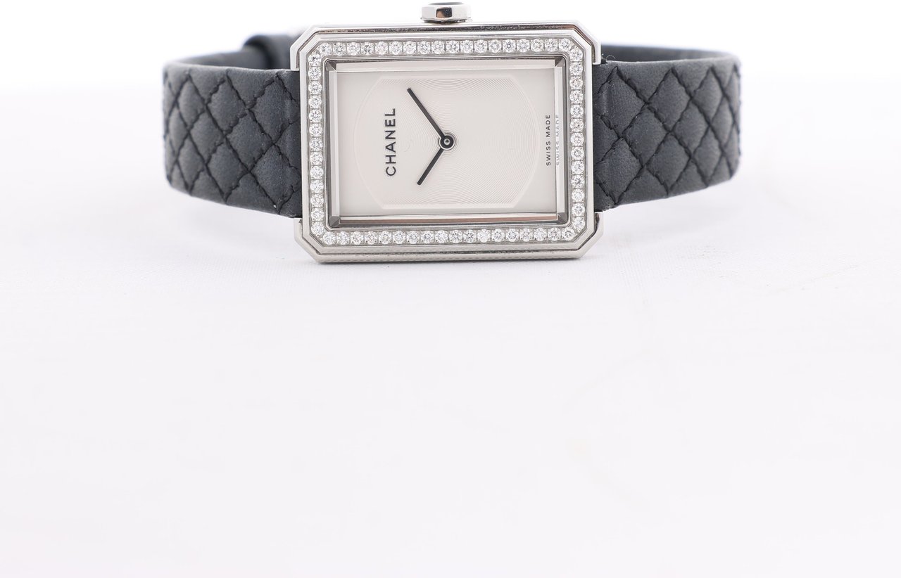 Chanel Boyfriend H6955 KTF95332 SS & Leather QZ Silver-Face Watch Zilver