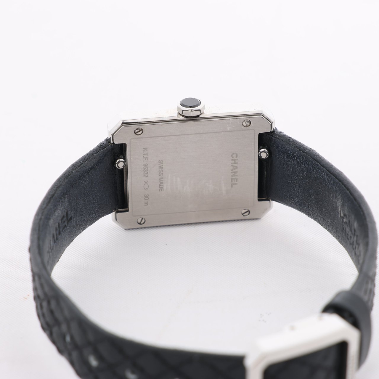 Chanel Boyfriend H6955 KTF95332 SS & Leather QZ Silver-Face Watch Zilver