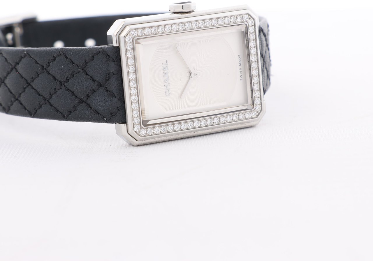 Chanel Boyfriend H6955 KTF95332 SS & Leather QZ Silver-Face Watch Zilver