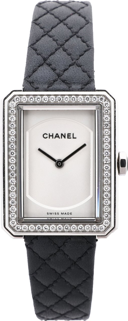 Chanel Boyfriend H6955 KTF95332 SS & Leather QZ Silver-Face Watch Zilver
