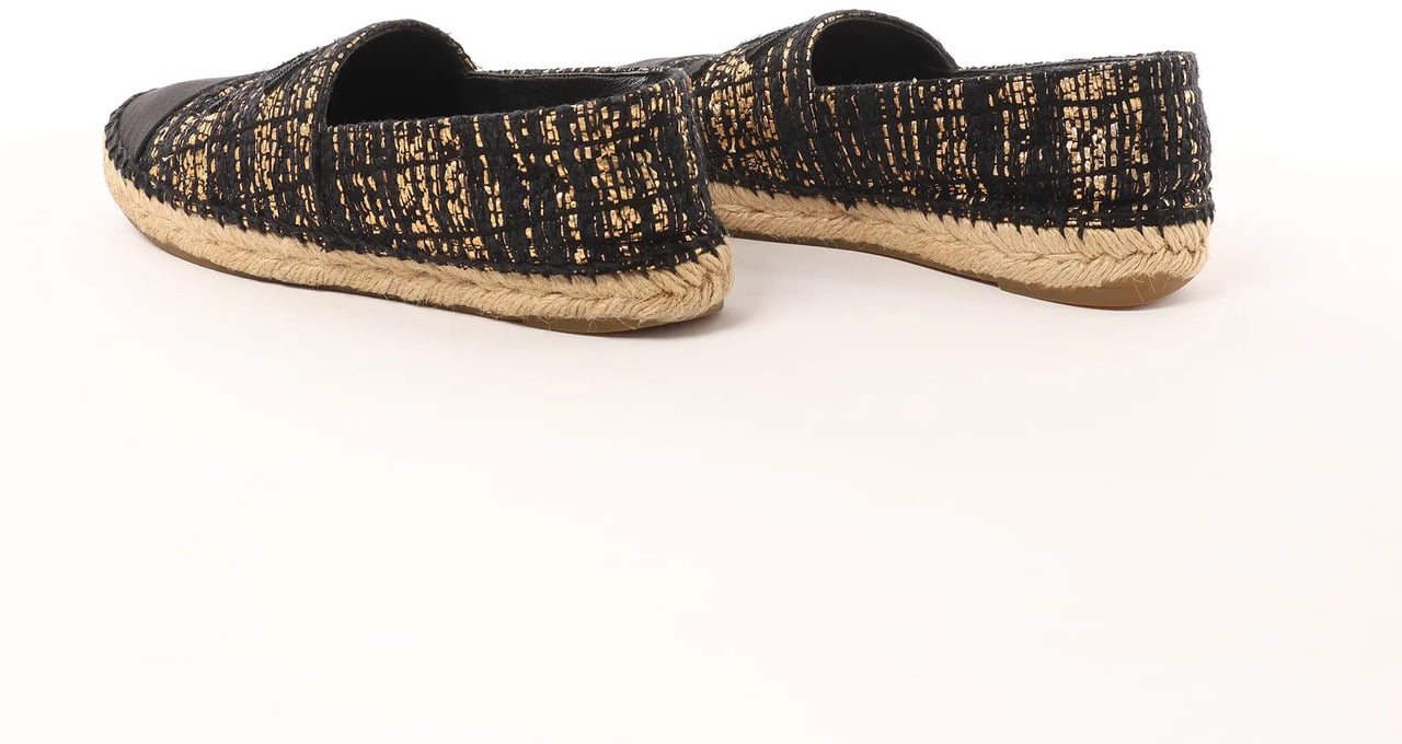 Chanel Chanel Metallic Tweed Grosgrain CC Espadrilles in Black x Gold G29762, Size 37 EU Divers