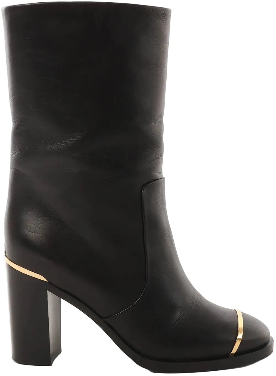 Chanel Chanel Coco Mark Leather Boots in Black x Gold G28737, Size 37C EU Zwart