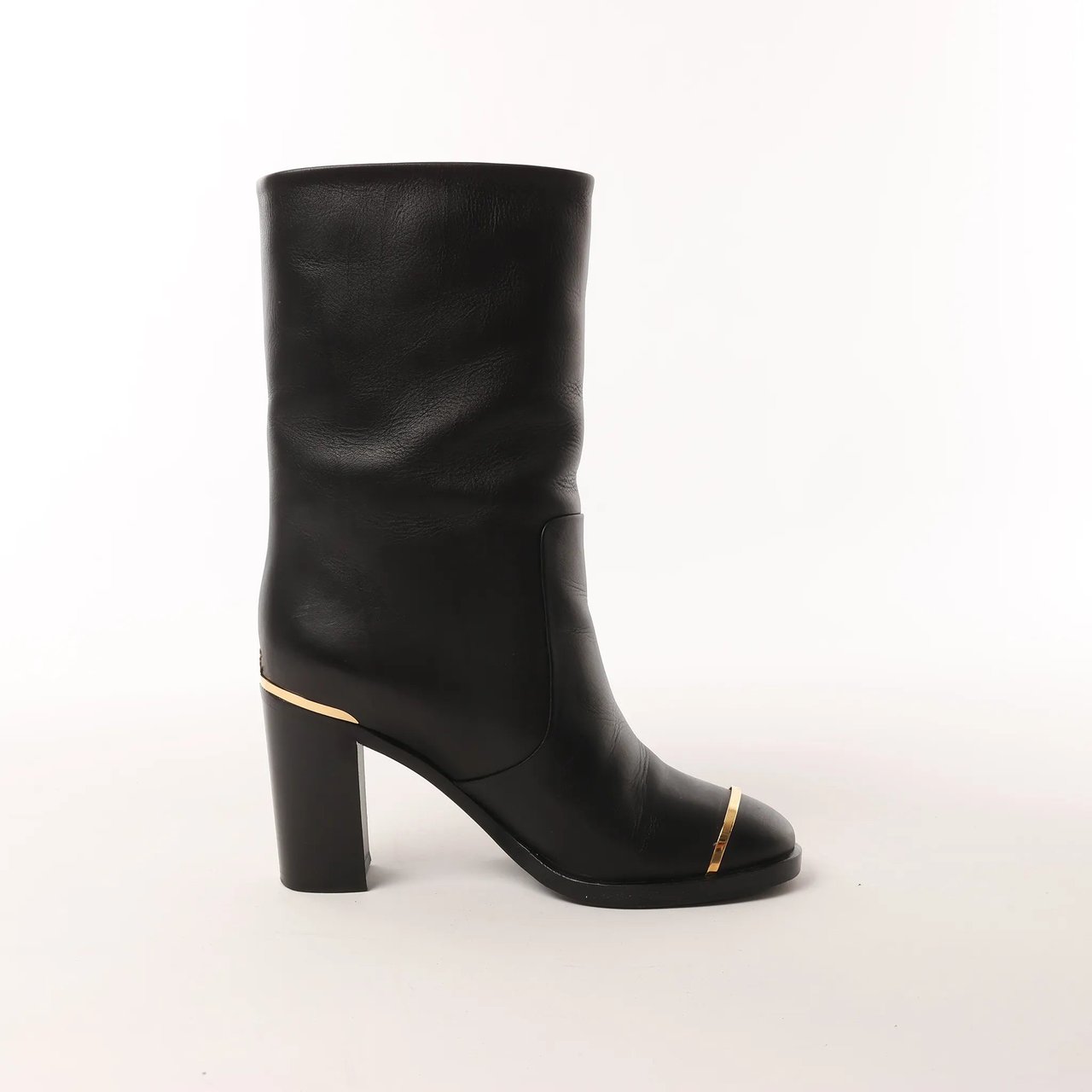 Chanel Chanel Coco Mark Leather Boots in Black x Gold G28737, Size 37C EU Zwart