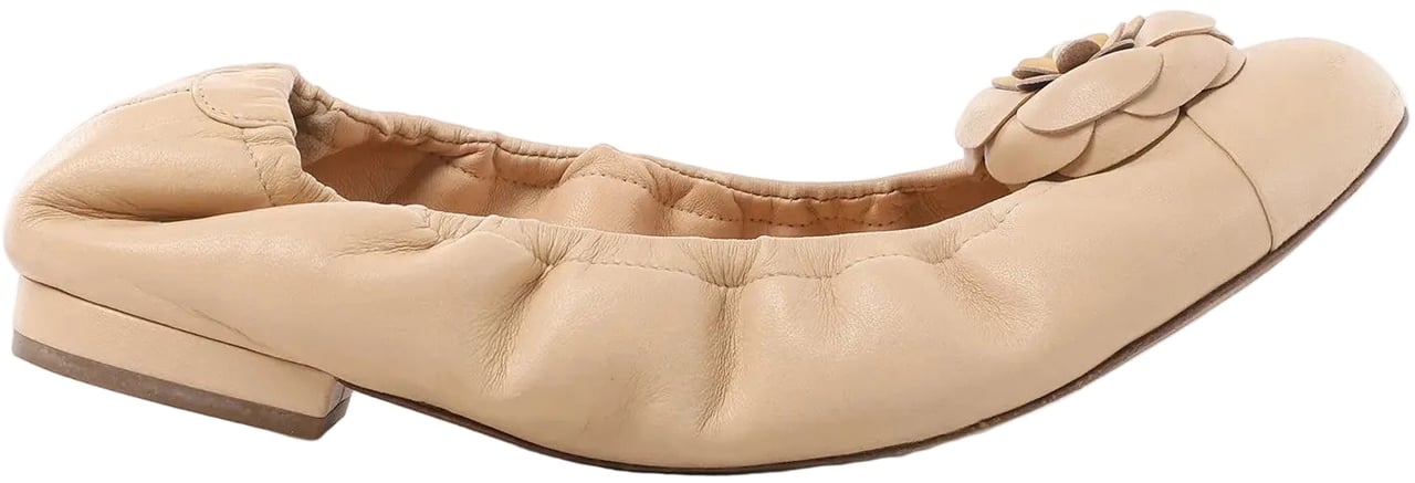 Chanel Chanel Coco Mark Camelia Leather Ballet Flats in Beige G32912, Size 39.5 EU Beige