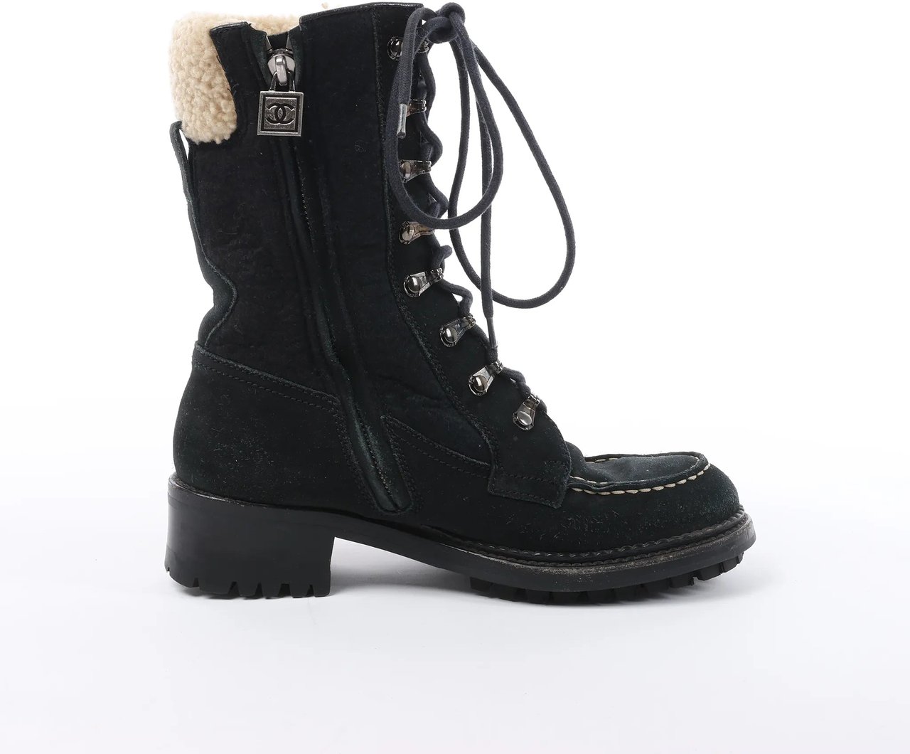 Chanel Chanel Sports Suede Leather Shearling Boots in Black G26245, Size 35.5 EU Zwart