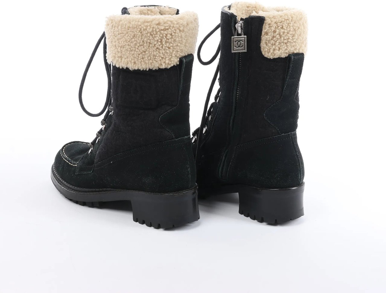 Chanel Chanel Sports Suede Leather Shearling Boots in Black G26245, Size 35.5 EU Zwart
