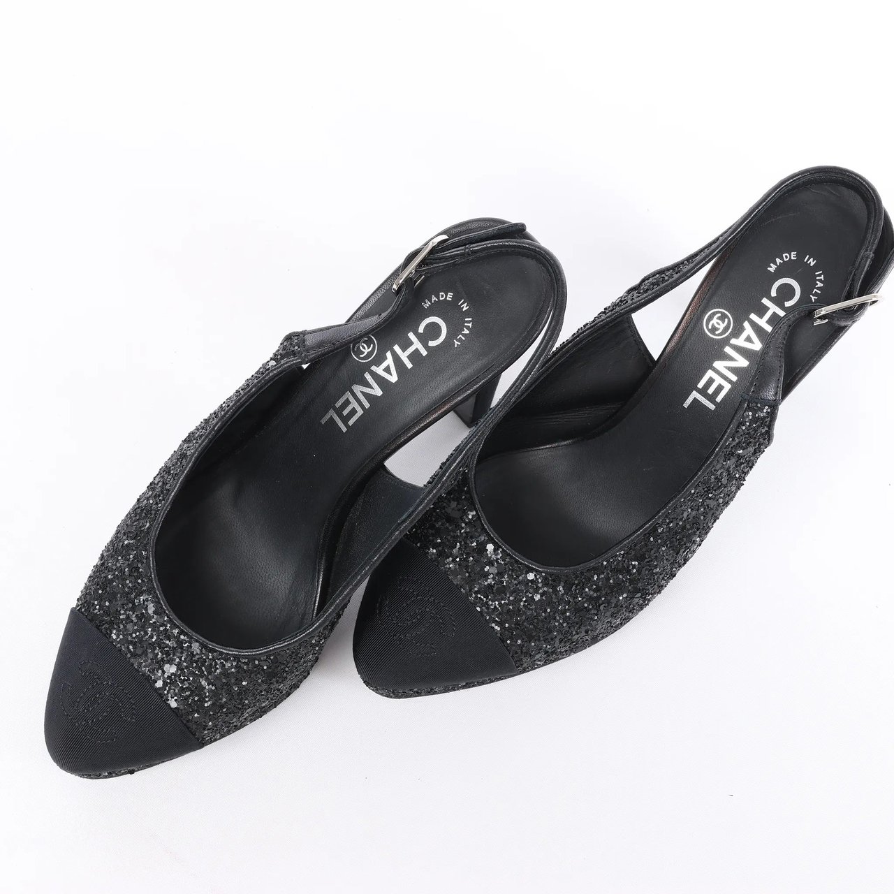 Chanel Chanel Coco Mark Leather x Glitter Heels in Black G37586, Size EU 37 C Zwart