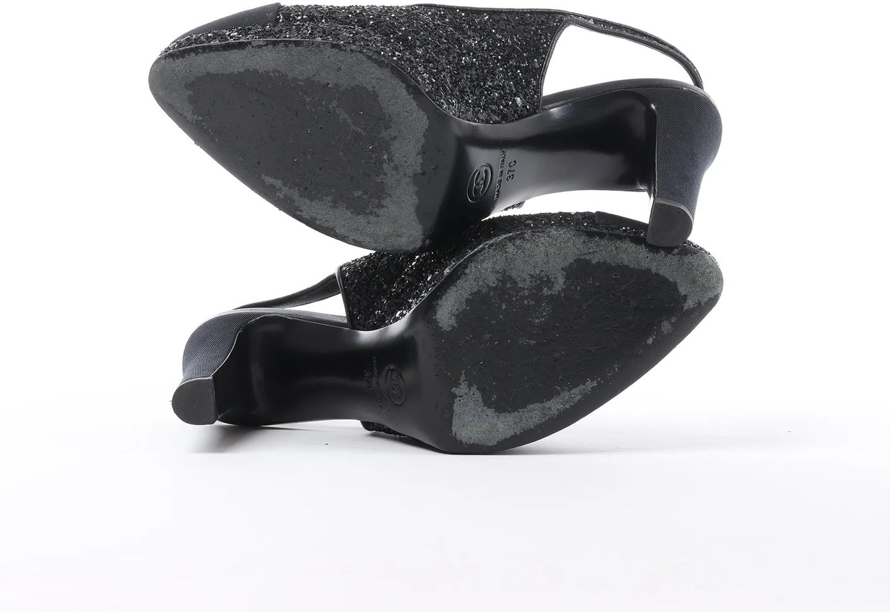 Chanel Chanel Coco Mark Leather x Glitter Heels in Black G37586, Size EU 37 C Zwart