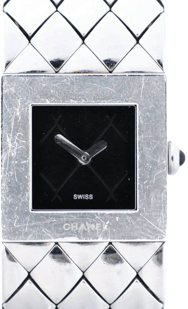 Chanel Matelasse H0009 Y.H.89889 SS QZ Watch with Black Dial Zwart