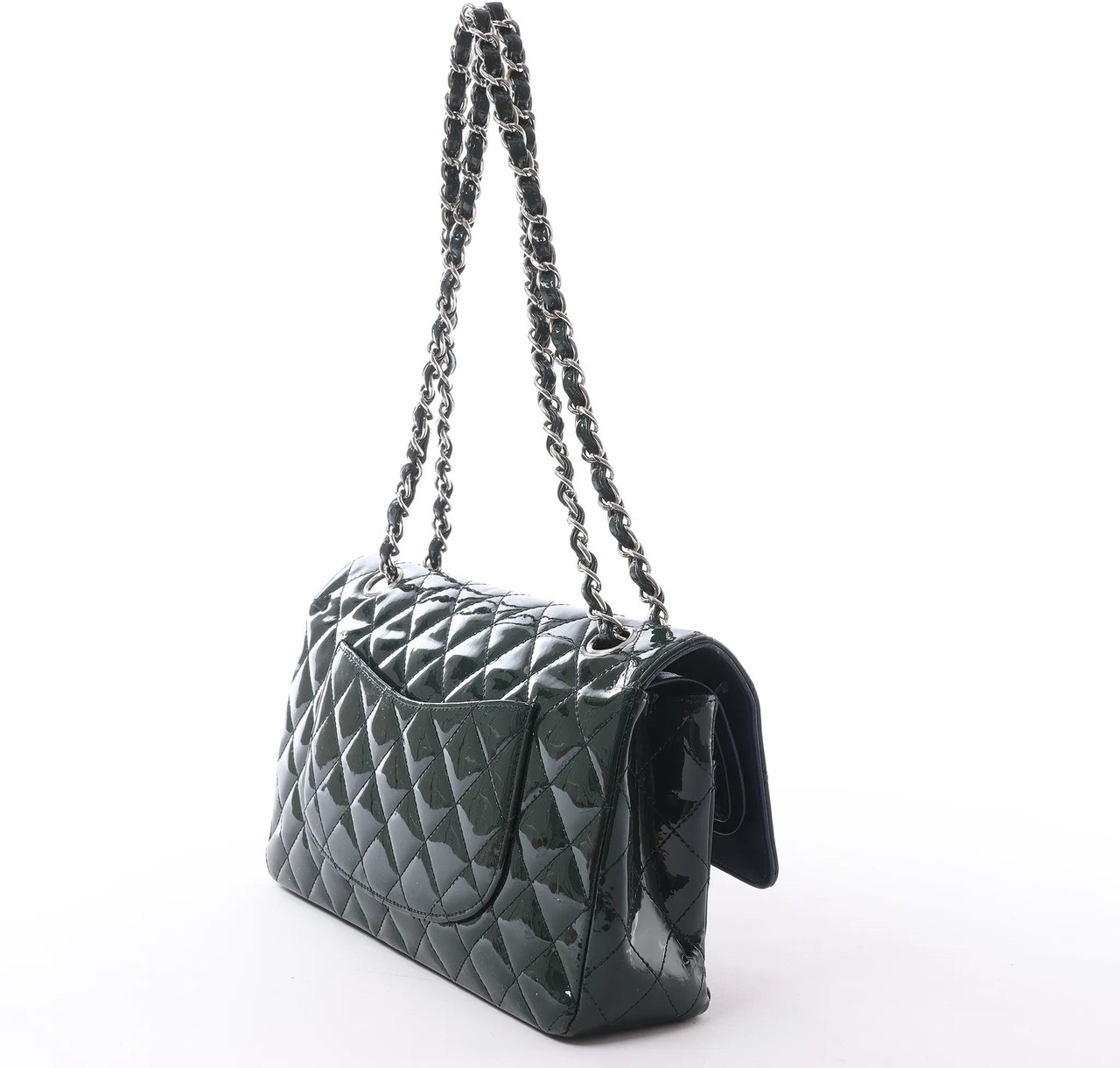 Chanel Classic Matelasse 25 Patent Leather Double Flap Double Chain Shoulder Bag in Green A01112 Divers