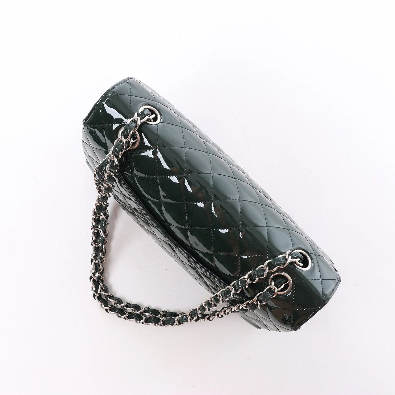 Chanel Classic Matelasse 25 Patent Leather Double Flap Double Chain Shoulder Bag in Green A01112 Divers