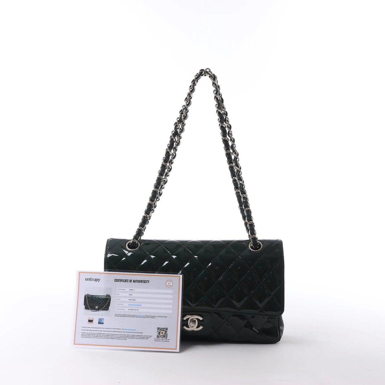 Chanel Classic Matelasse 25 Patent Leather Double Flap Double Chain Shoulder Bag in Green A01112 Divers