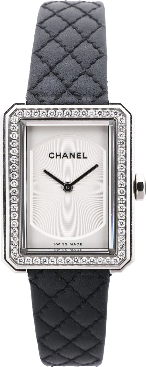 Chanel Boyfriend H6955 KTF95332 SS & Leather QZ Silver-Face Watch Zilver