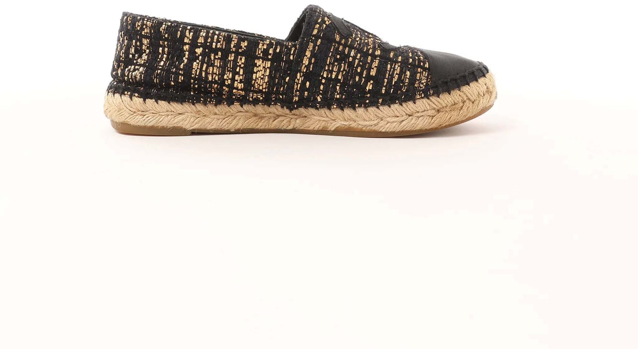 Chanel Metallic Tweed Grosgrain CC Espadrilles in Black x Gold G29762, Size 37 EU Divers