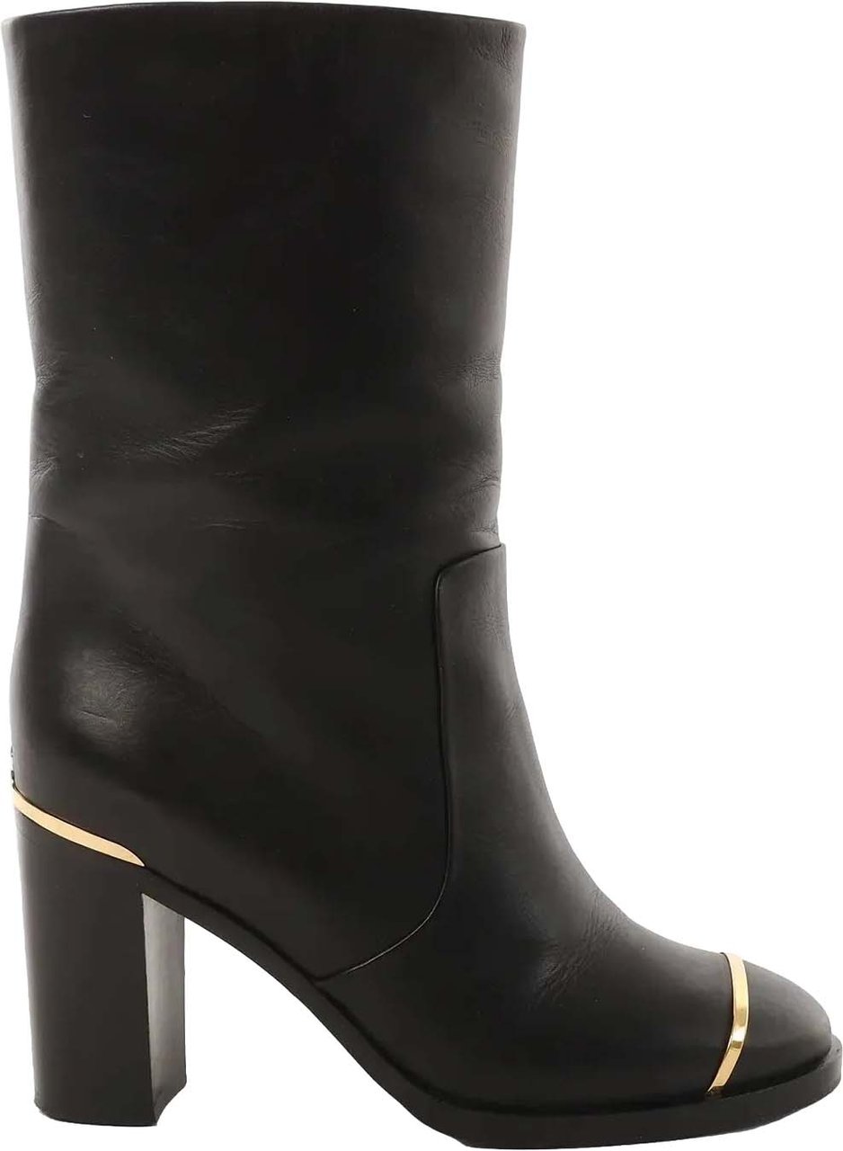Chanel Coco Mark Leather Boots in Black x Gold G28737, Size 37C EU Zwart