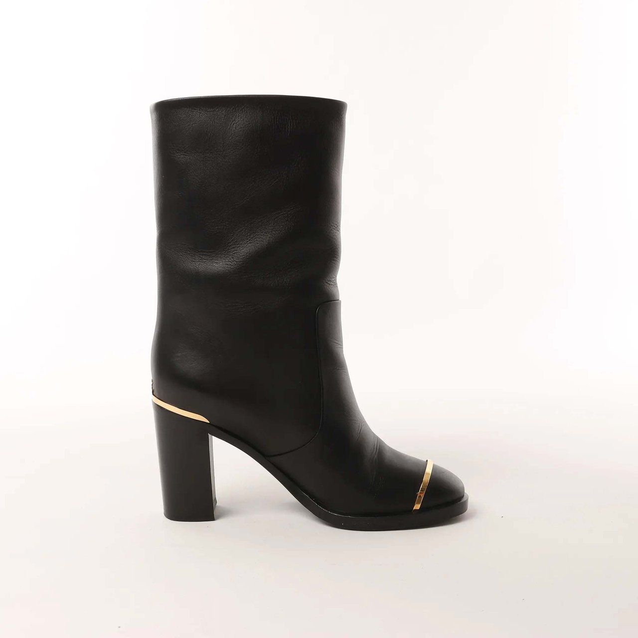 Chanel Coco Mark Leather Boots in Black x Gold G28737, Size 37C EU Zwart