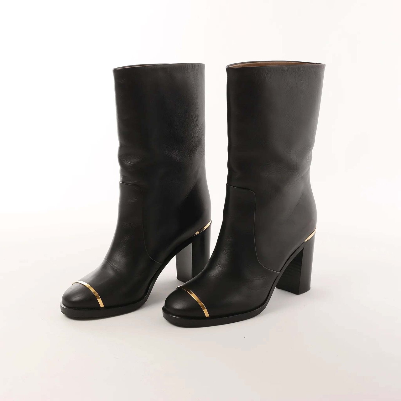 Chanel Coco Mark Leather Boots in Black x Gold G28737, Size 37C EU Zwart