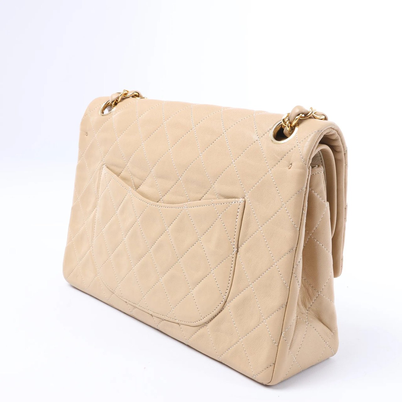 Chanel Classic Matelasse 25 Leather Double Flap Chain Crossbody Bag in Beige Beige