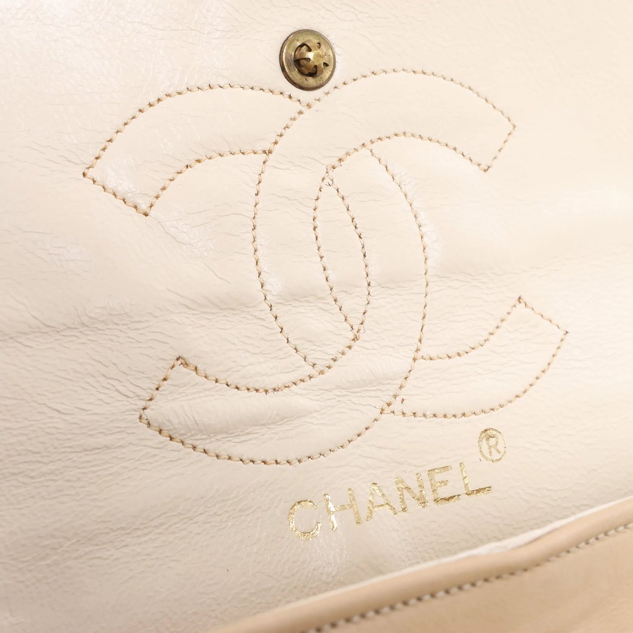 Chanel Classic Matelasse 25 Leather Double Flap Chain Crossbody Bag in Beige Beige