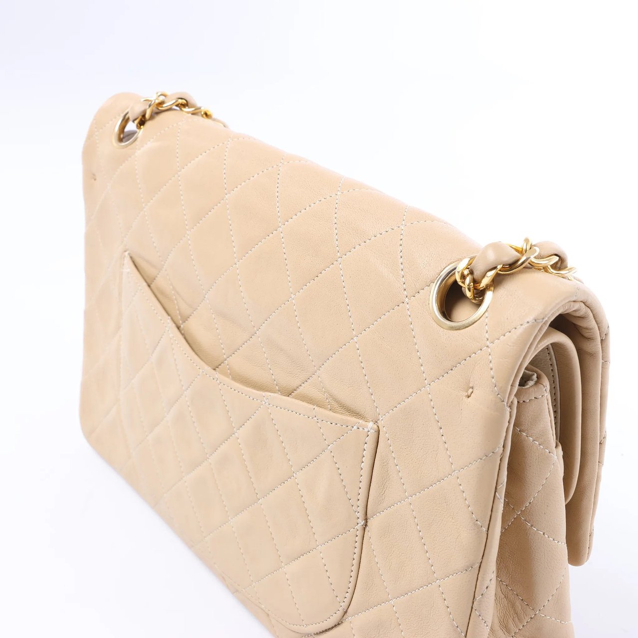 Chanel Classic Matelasse 25 Leather Double Flap Chain Crossbody Bag in Beige Beige