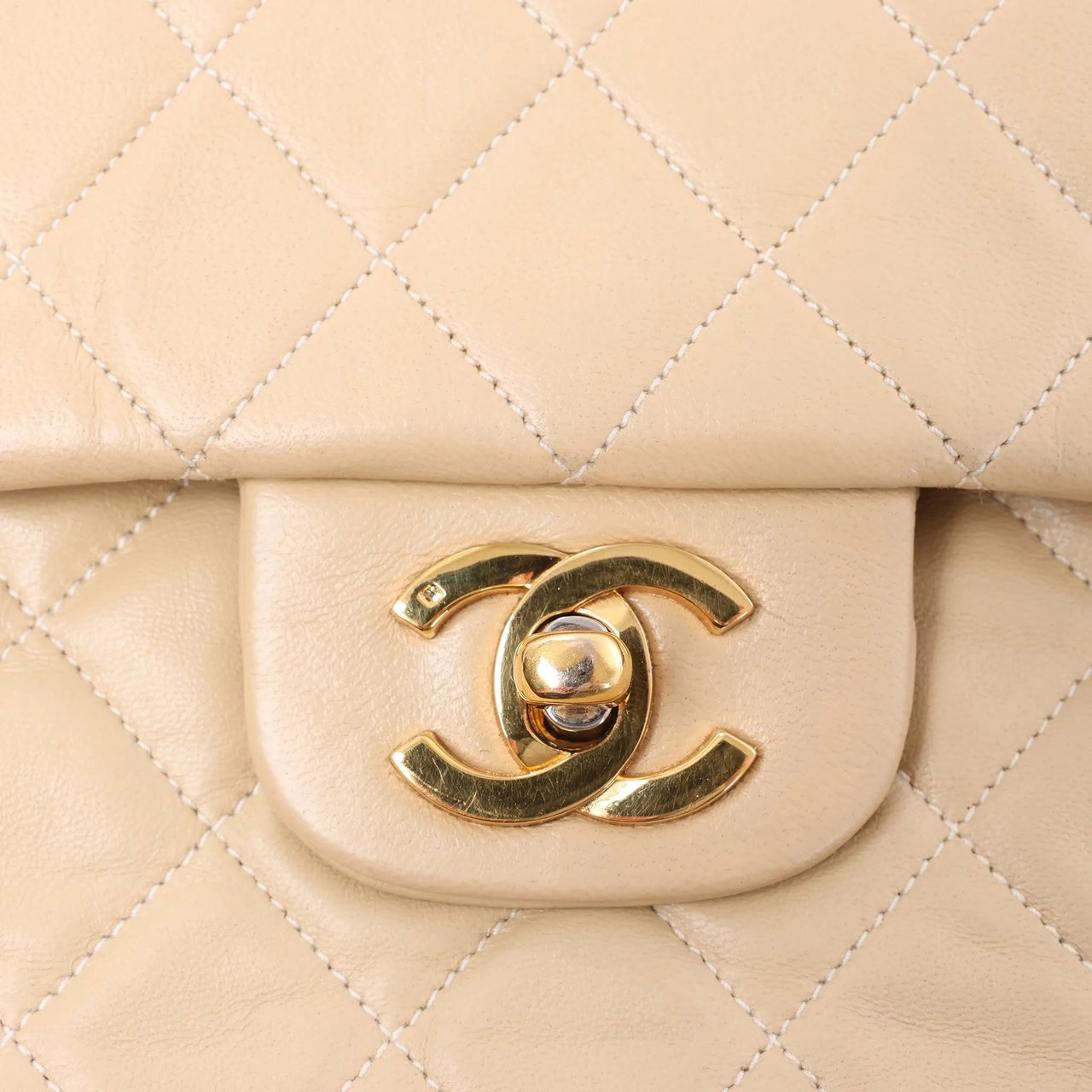 Chanel Classic Matelasse 25 Leather Double Flap Chain Crossbody Bag in Beige Beige