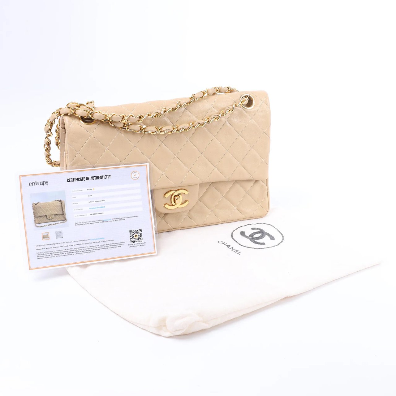 Chanel Classic Matelasse 25 Leather Double Flap Chain Crossbody Bag in Beige Beige