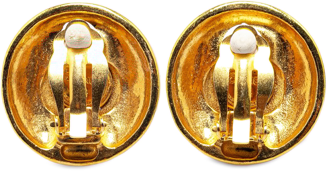 Chanel Gold Plated CC Date Clip On Earrings Goud